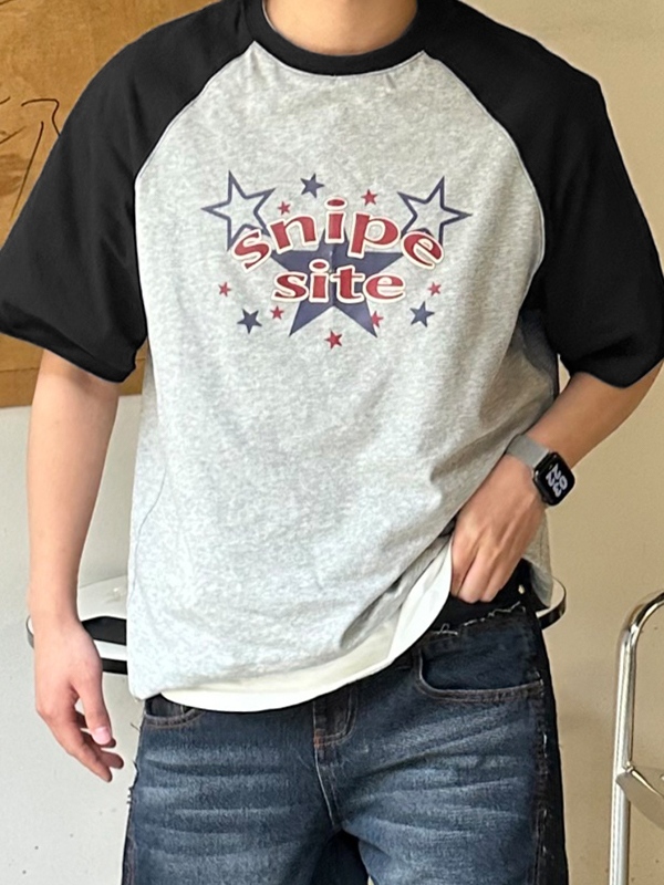 Men's Star Print Raglan Short Sleeve Tee-1
