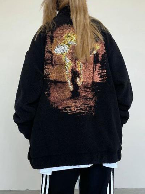 Letter Embroidered Lambswool Oversized Jacket-1