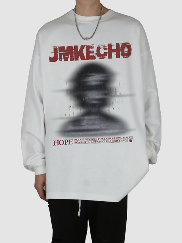 Men's Street Blurred Portrait Print Wash Sweatshirt-2