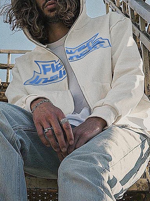 Men's Flower Instinct Embroidery Zip Up Hoodie-2