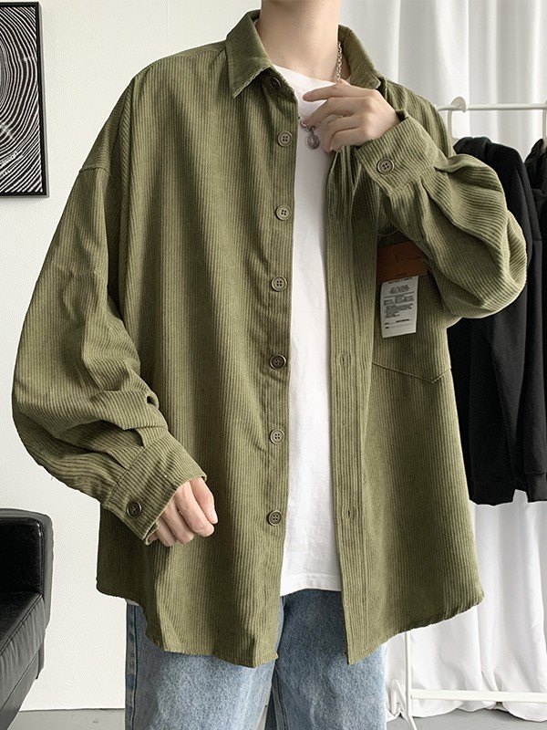 Men's Patch Detail Corduroy Long Sleeve Shirt-2