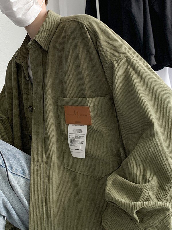 Men's Patch Detail Corduroy Long Sleeve Shirt-3