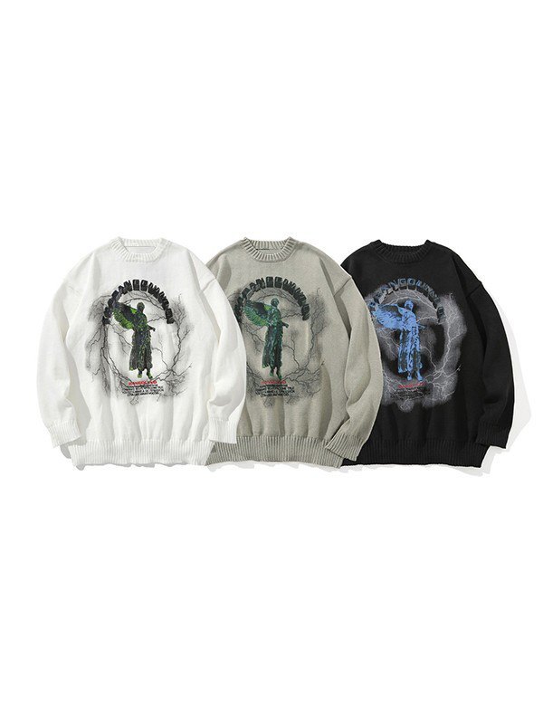 Men's Lightning Statue Graphic Pullover Sweater-2