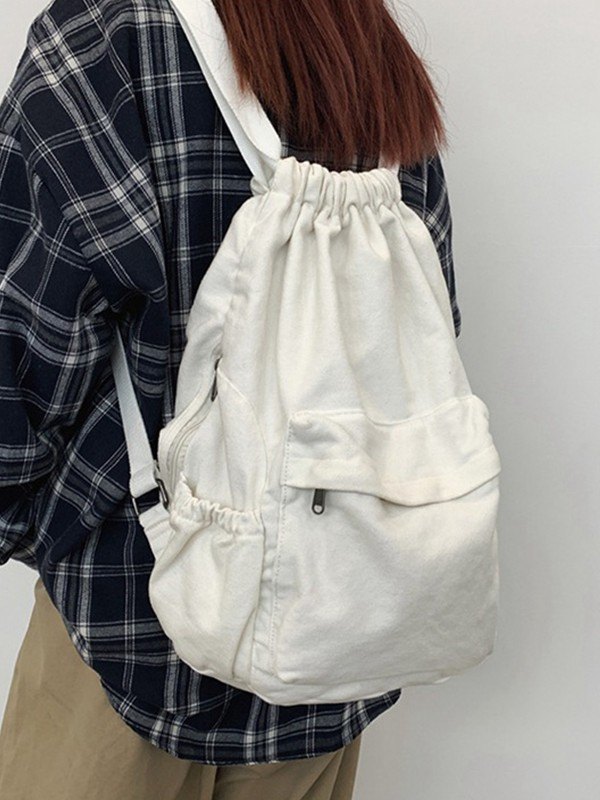 Canvas Ruched Drawstring Backpack-1