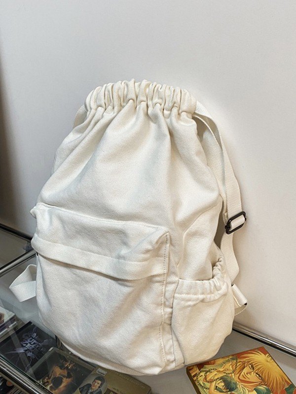 Canvas Ruched Drawstring Backpack-3