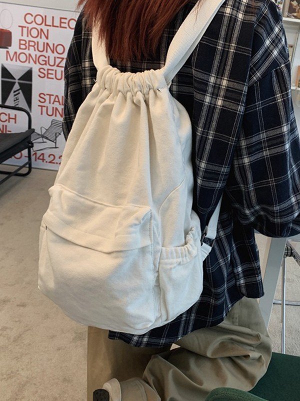 Canvas Ruched Drawstring Backpack-2