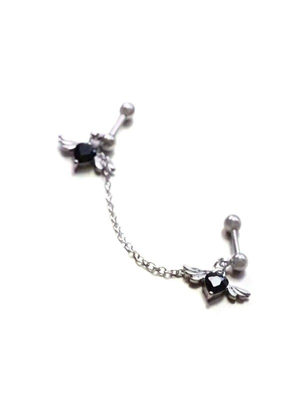 Winged Heart Charm Chain Earrings-2