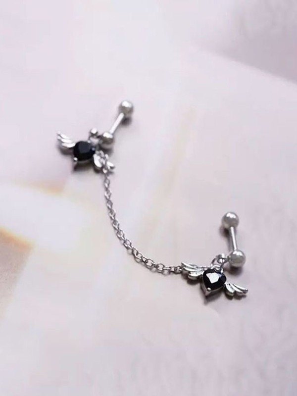 Winged Heart Charm Chain Earrings-1