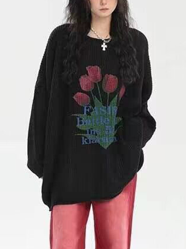 Tulip Jacquard Loose Sweater-1