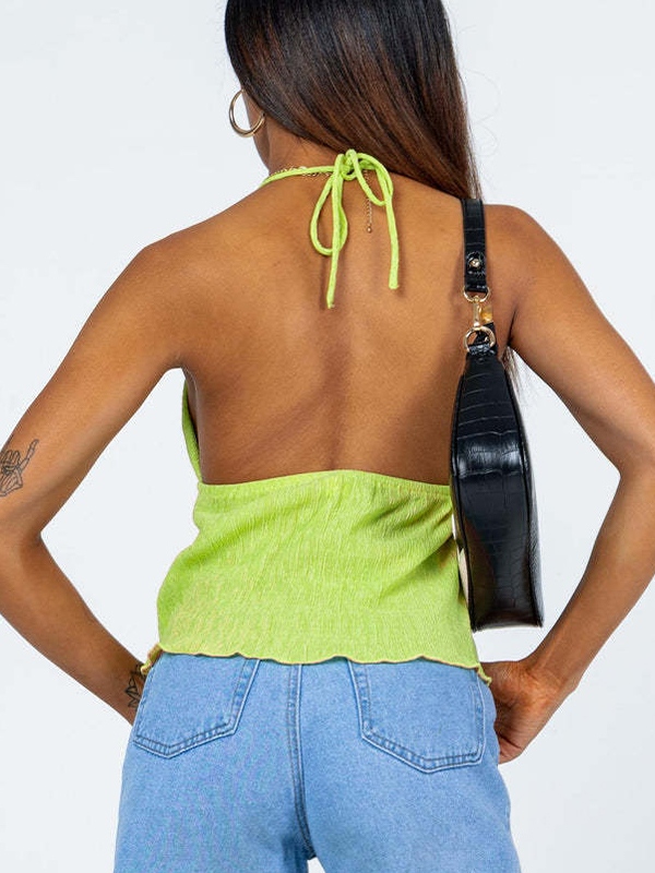Lace Up Slit Backless Halter Vest-2