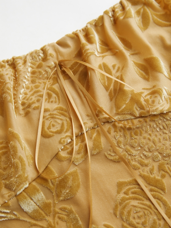 Velvet Floral Jacquard Bow Decor Cami Top-6