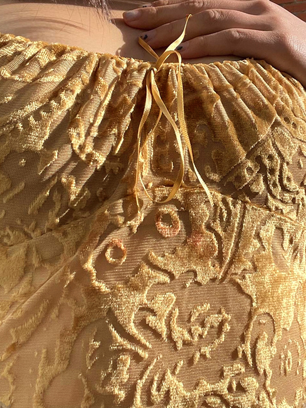 Velvet Floral Jacquard Bow Decor Cami Top-1