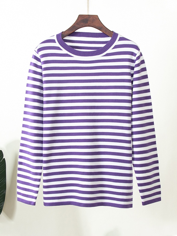 Striped Crew Neck Knit Sweater-1